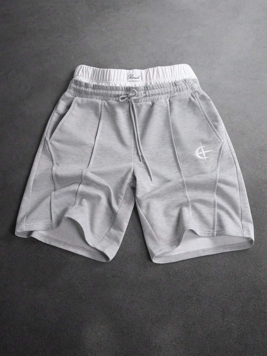SLATEMANN Men's Geometric Print Drawstring Waist Pocket Casual Shorts - Grey - View 1