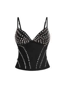 ROMWE Grunge Punk Plus Size Punk Style Rivet Decor Camisole - Black - View 1