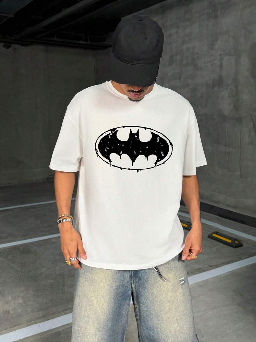 BATMAN X SHEIN 男士圆领短袖休闲T恤 - 白色 - 查看 1