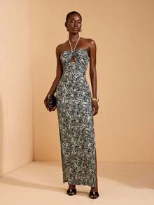 JIAN LASALA Đầm maxi dài tay in họa tiết toàn thân, phối hai bên, phong cách boho dành cho nữ, thích hợp cho kỳ nghỉ. - Nhiều màu - Xem 5