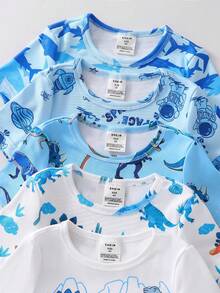 [1 Set Random] Boys Toddler Short Sleeve & Shorts Snug Fit Pajamas Colorful Cartoon Game Console Neon Print Summer Soft Knit Sleepwear - Multicolor - View 7