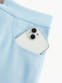 MOTF PREMIUM ELEGANT ROSE BUCKLE DECOR CASUAL SKIRT - Baby Blue - View 7