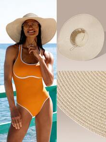 GLOWMODE Papyrus Woven Sunny Rays Adjustable Drawstring Wide-Brimmed Hat Holiday Vacation Summer Daily Casual Wear - Beige - View 7