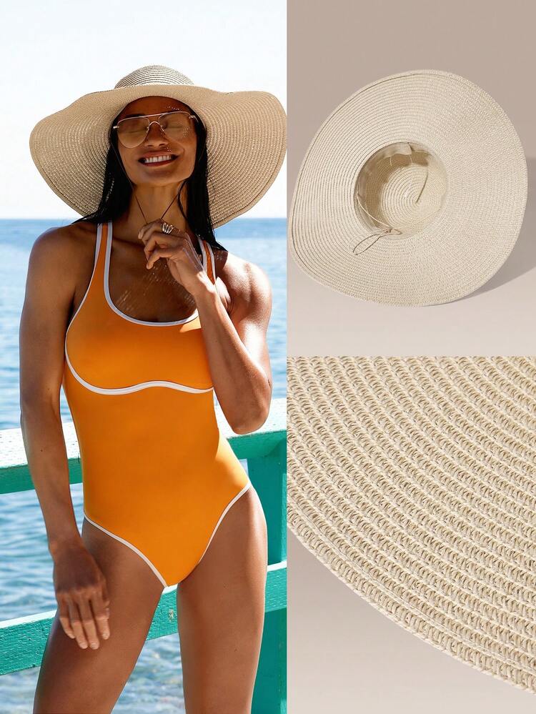 Papyrus Woven Sunny Rays Adjustable Drawstring Wide-Brimmed Hat Holiday Vacation Summer Daily Casual Wear