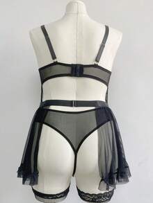 SHEIN Conjunto de lencería de 4 piezas con aros para tallas grandes - Negro - Ver 7