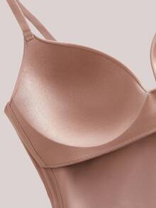 Veilyse 1pc Women's Solid Color Adjustable Strap Bodysuit With Shortsfor Summer - Coral Pink - View 6