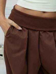 Hauture Casual High Waist Lantern Leg Pants With Pockets For Women - Brown - View 4