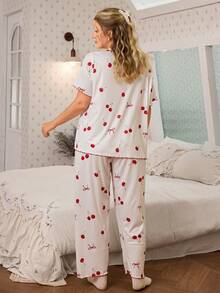 CottageSlumber Bộ đồ ngủ cỡ lớn dành cho nữ, gồm áo tay ngắn và quần in họa tiết quả anh đào thắt nơ. - trắng - Xem 4