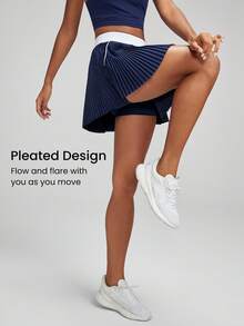 GLOWMODE Pleated Pocket Mini Skirt With Built-In Shorts Light Support Tennis Golf Gym Summer Quick Dry Moisture Wicking - Dark Blue - View 2