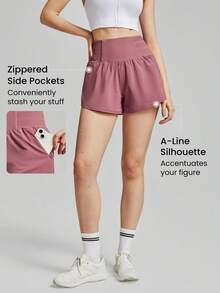 GLOWMODE VitalSwift Shape Shifter Tummy Control Ultra-High Shorts With Built-In Shorts Pocket Daily Casual Gym Summer Workout Quick Dry Moisture Wicking Anti-Odor - Rusty Rose - View 4