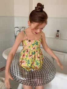 Livesso Bộ đồ bơi họa tiết hoa nhí cho bé gái kèm váy. - Màu vàng - Xem 4