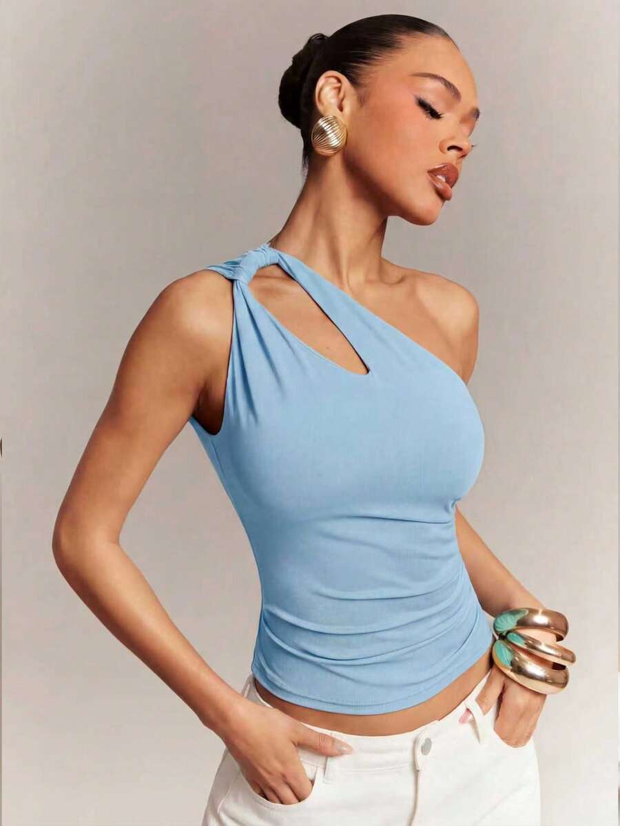 Hauture Women's Solid Color Pleated Casual Versatile Daily Wear Top - Blue - View 1