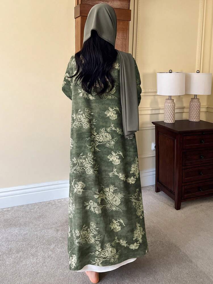 Elegant Floral Print Loose Long Women Robe