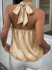 MainGRL 女士金色缎面吊带上衣 - 金色 - 查看 2