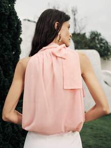 Lumivelle Áo kiểu nữ không tay bằng vải chiffon, kiểu dáng thời trang thường ngày, thích hợp cho kỳ nghỉ hè. - Hồng - Xem 6