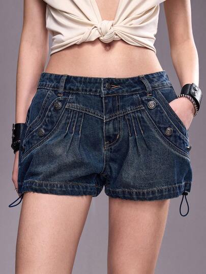 ROMWE Grunge Punk 复古水洗可爱灯笼牛仔短裤