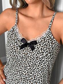 SHEIN Tall Cotton Multicolour Leopard Printed Contrast Colour Lace&Bow Detailed Sleeveless Casual Dress - Brown - View 6