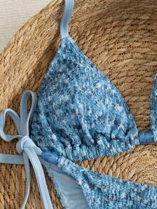 SHEIN Swim Vcay 2026 New Spring/Summer Green Special Fabric Spaghetti Strap Sexy Women Bikini Set, Suitable For Beach And Vacation - Blue - View 5
