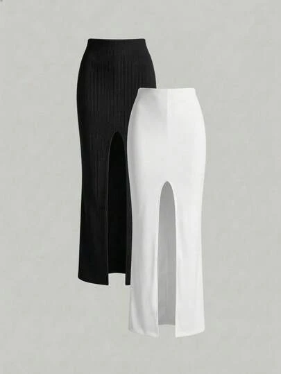 Set de 2 piezas falda de Mujer lisa vintage con forro falda larga abertura en la pierna sexy casual bohemio comoda para diario o tener una cita