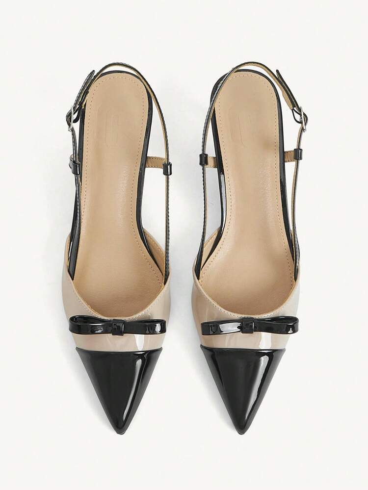 CUCCOO CHICEST Women Shoes Spring And Autumn New Black Apricot Bow Slingback Shoes Women's Pointed Thin Heel Patent Leather High Heels