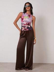 COSMINA Áo tank top không tay ôm sát, in họa tiết hoa thanh lịch, thích hợp cho mùa hè, kỳ nghỉ biển, phối đồ mùa hè cho nữ, áo tank top đa năng, áo tank top đặc biệt, mặc hàng ngày. - Nhiều màu - Xem 3