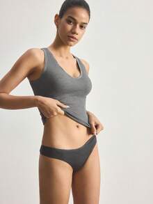 Ocili 1pc Women's Comfortable Minimalist Letter Decor V-Neck Dark Grey Undershirt - Dark Grey - View 6