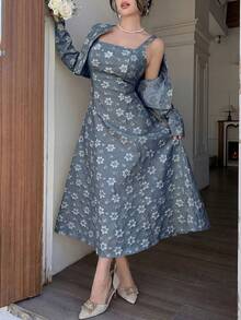 Modelyn Elegant Outdoor Ladies Jacquard Suit - Blue - View 3