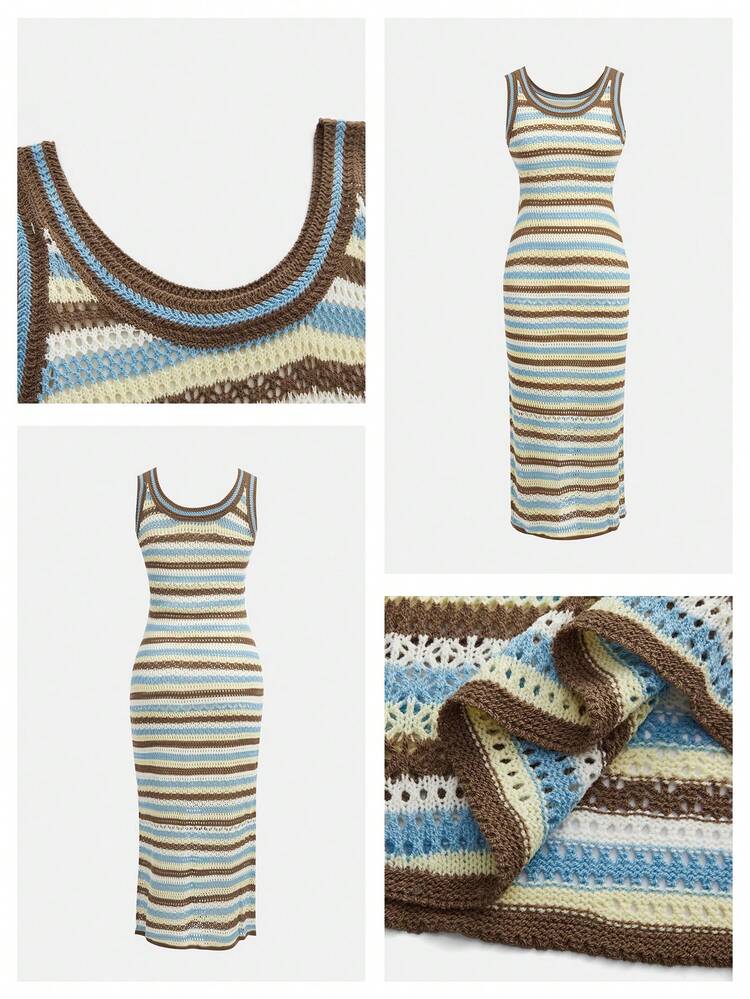 SHEIN Maija Women's Fashion Striped Sleeveless Maxi Sweater Dress,Festival  Outfits,Summer Holiday Outfits,Beach Outfit For Women