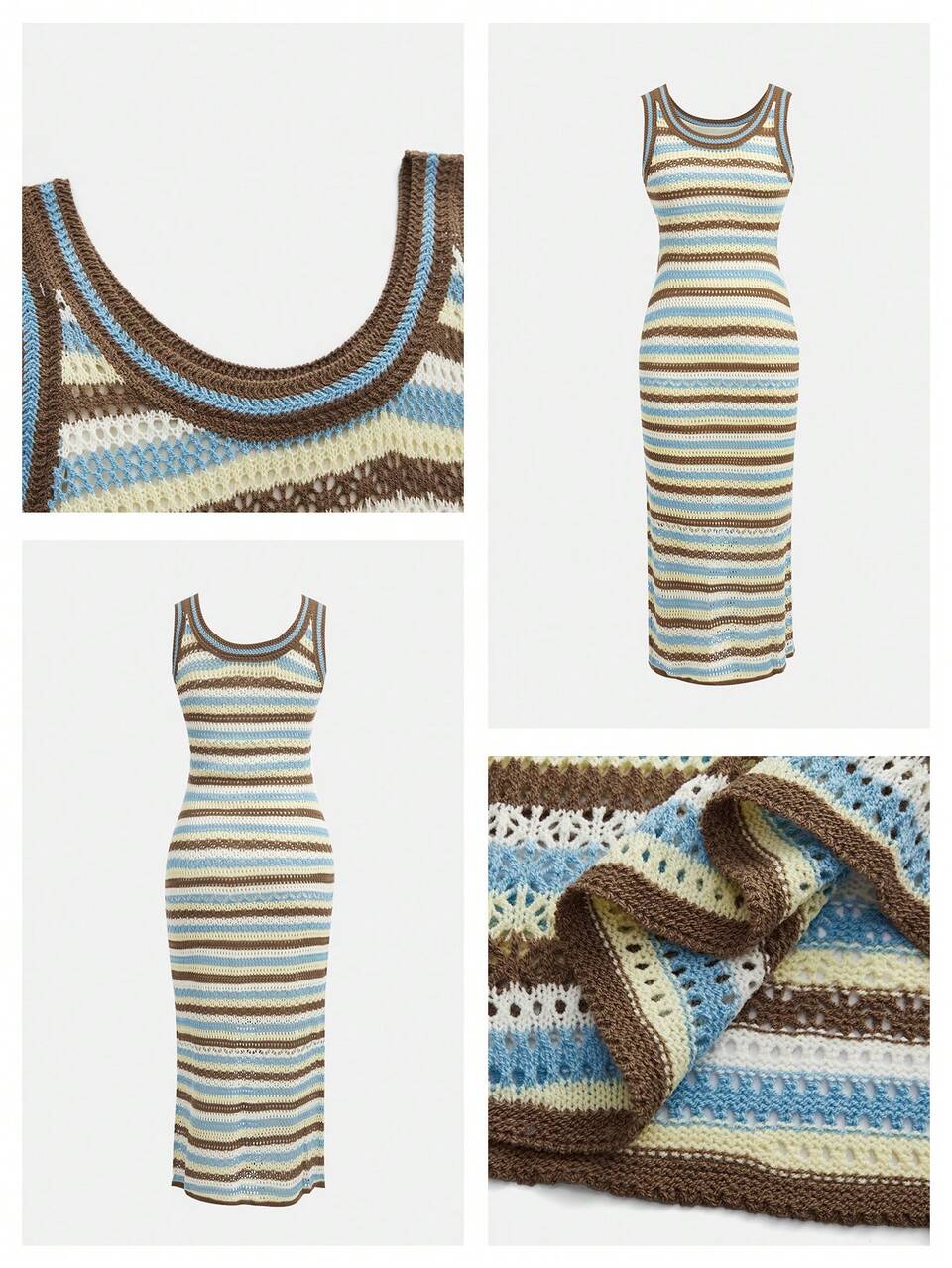 SHEIN Maija Women's Fashion Blue White Striped Sleeveless Maxi Sweater Dress Festival Outfits Summer Holiday Outfits Beach Outfit For Women Autumn Boho