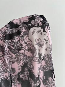 Elamini 女士V领连衣裙，波西米亚风腰果花图案，收腰A字裙 - 淺粉色 - 查看 8