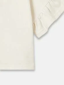 SUMWON 女童荷叶袖T恤和印花短裤两件套，饰有标语和混合动物图案，夏季服装 - 藍色 - 查看 4