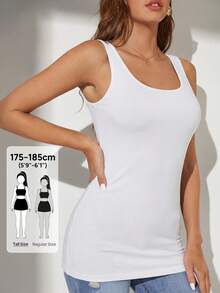 SHEIN Tall Women's Solid Color Round Neck Casual Versatile Tank Top - White - View 1