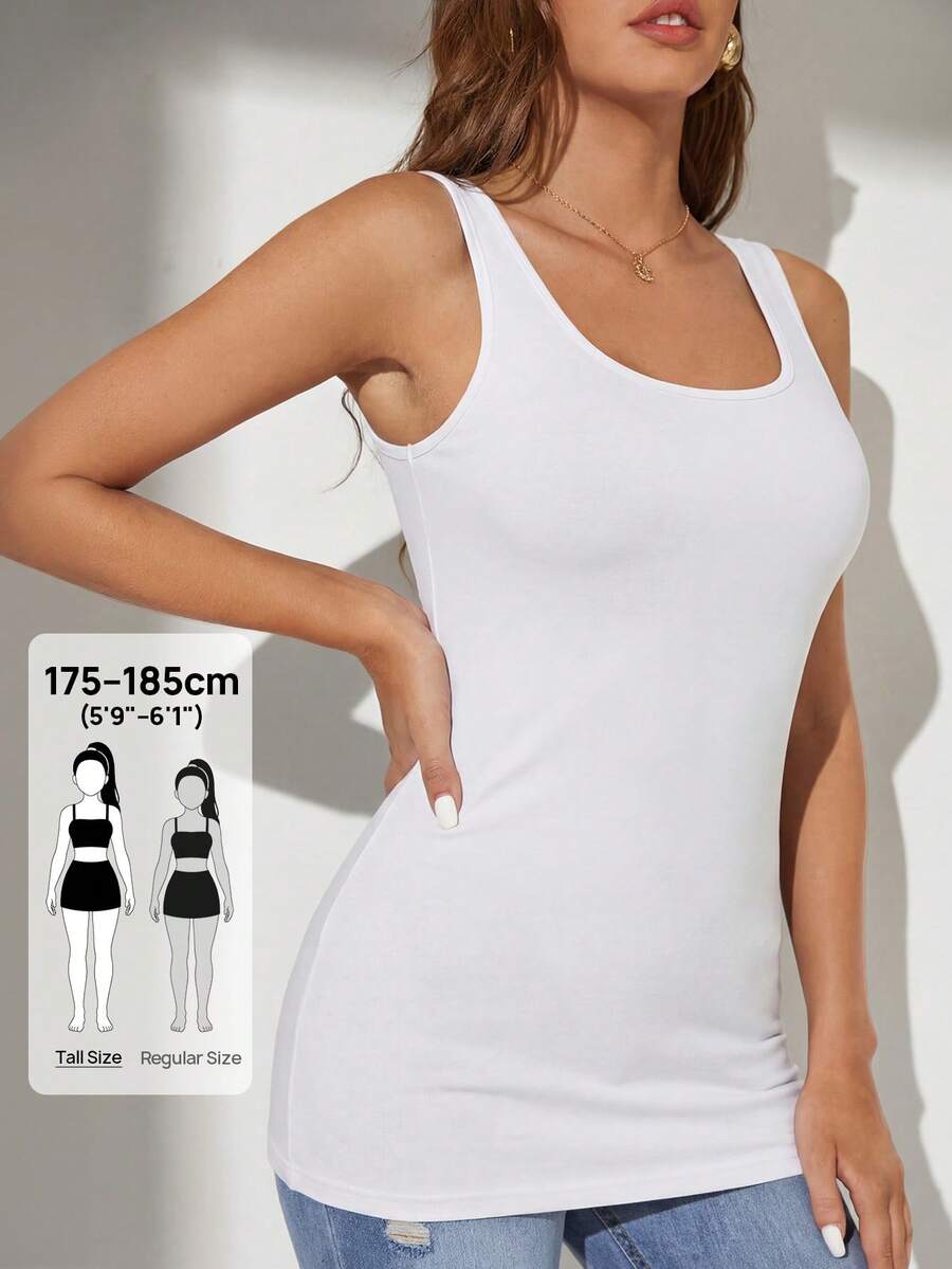 SHEIN Tall Women's Solid Color Round Neck Casual Versatile Tank Top - White - View 1