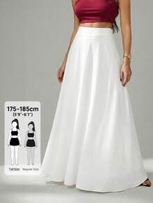 SHEIN Tall 女款純色斜口袋實用優雅簡約通勤辦公 A 字傘裙長款正式白色大碼長裙，適合高個女性 - 白色 - 查看 7