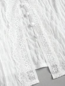 SHEIN Sweetro Áo kiểu nữ mùa Xuân/Hè mới, thiết kế thanh lịch, màu xanh kẻ caro, chất liệu retro, tối giản, dáng ôm. - trắng - Xem 4