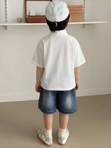 Hapijoa Young Boy Summer Casual Solid Color Short Sleeve T-Shirt - White - View 4