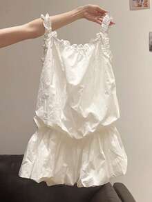 Franclia Đầm ngắn hai dây màu trơn dáng casual dành cho nữ, thích hợp cho mùa hè. - trắng - Xem 2