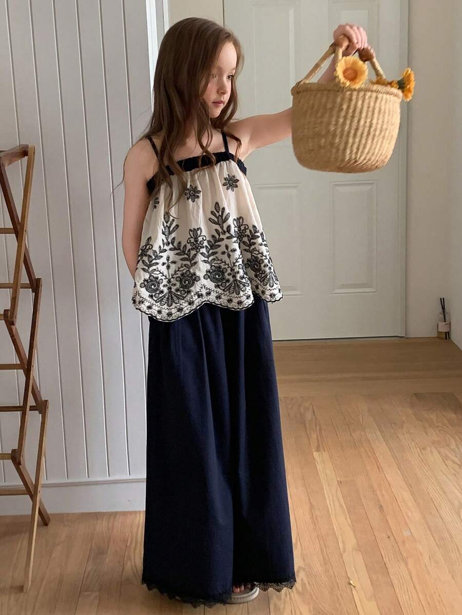 DAZY 少女刺绣吊带背心和阔腿裤套装 - 彩色 - 查看 1