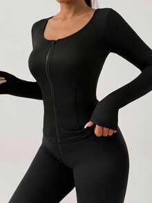 DAZY Áo khoác dài tay ôm dáng thể thao chạy bộ yoga - màu đen - Xem 4