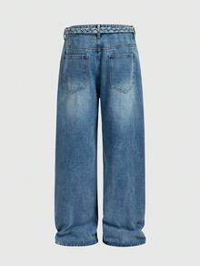 Street Life Quần jean denim xanh bạc màu rách rưới dành cho nam - Màu xanh lam - Xem 10