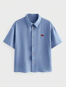 EASEVO Plus Size Men's Casual Solid Color Short Sleeve Shirt, Summer - Blue - View 2