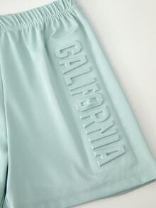 SHEIN Genkimix Kids 两件套男童夏季时尚休闲运动可爱酷炫图案T恤短裤套装，适合日常穿着、上学、休闲、度假、聚会等各种场合，是夏季的理想之选。 - 綠色 - 查看 3