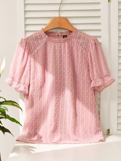 CosyJoli Women's Casual Vacation Shirt, Spring/Summer, Loose Floral Lace Patchwork Polka Dot Short Sleeve Blouse Summer Tops Summer Outfits For Women Festival Outfits For Women Beach Outfit For Women Elegant Women's Blouses Casual Blouses For Women Holiday Outfits For Women Country Style For Women Pink Tops