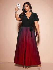 Allurite Plus Size Elegant Ombre Pleated Jumpsuit Gym Brown Summer - Multicolor - View 6
