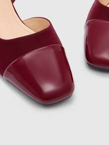 CUCCOO BIZCHIC Women's Shoes Spring And Summer Pointed Short Thick Heel Burgundy Splicing High Heel Shoes - Burgundy - View 4