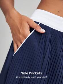 GLOWMODE Pleated Pocket Mini Skirt With Built-In Shorts Light Support Tennis Golf Gym Summer Quick Dry Moisture Wicking - Dark Blue - View 4