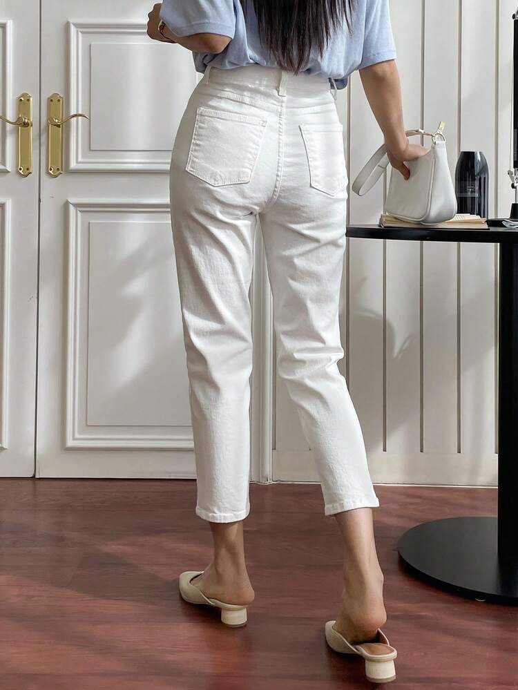 Women's Skinny Ankle-Length Jeans, Casual Elegant Stretch Denim Pants