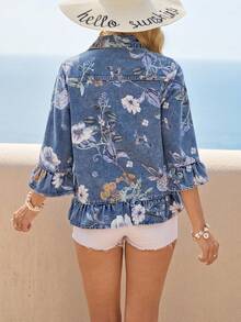 Breezaya Women's Casual Floral Print Denim Jacket - Blue - View 2