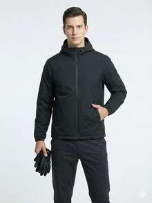 Rompe-vientos con gorro repelente al agua con forrada con micro fibra - Negro - Ver 3