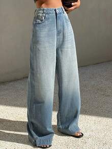 Livesso Women's Washed Ombre Loose Fit Jeans, Suitable For Summer Vacation - Blue - View 4